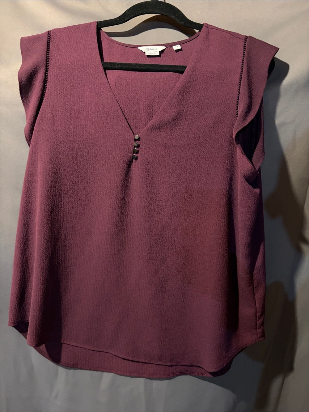 Reitmans Plum Sleeveless V-Neck Blouse with Button Detail